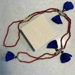 India Hicks 25” Gold and Red Beads with Tassels Necklace